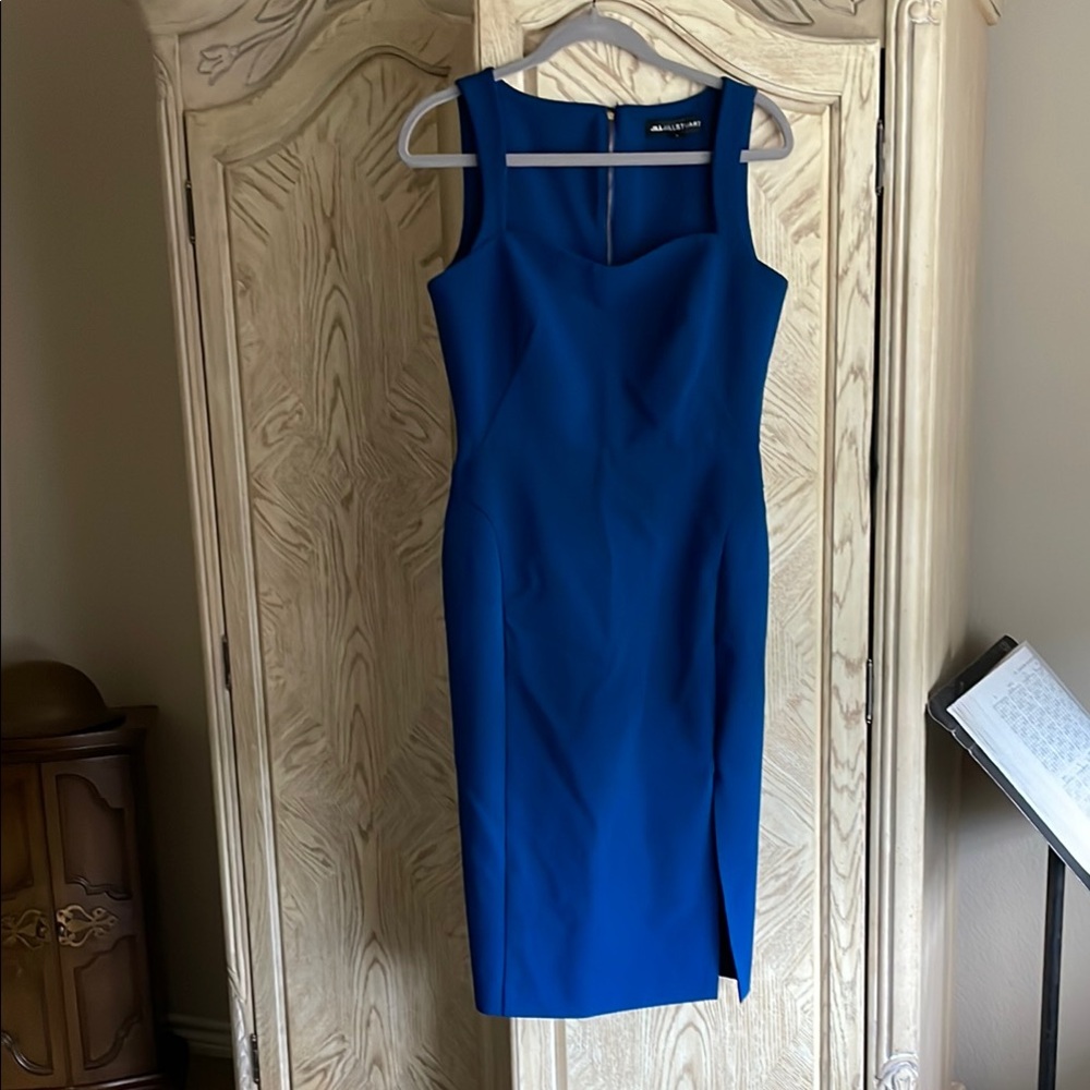 Jill Jill Stuart Blue Sleeveless Sheath Midi Dress with Thigh Slit